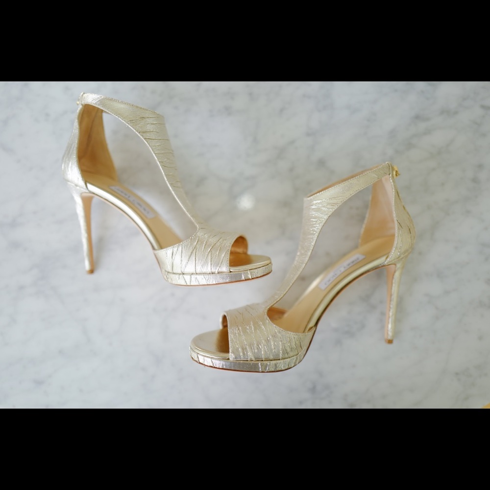 Jimmy Choo LANA 100 Gold Metallic Heels size 40.5